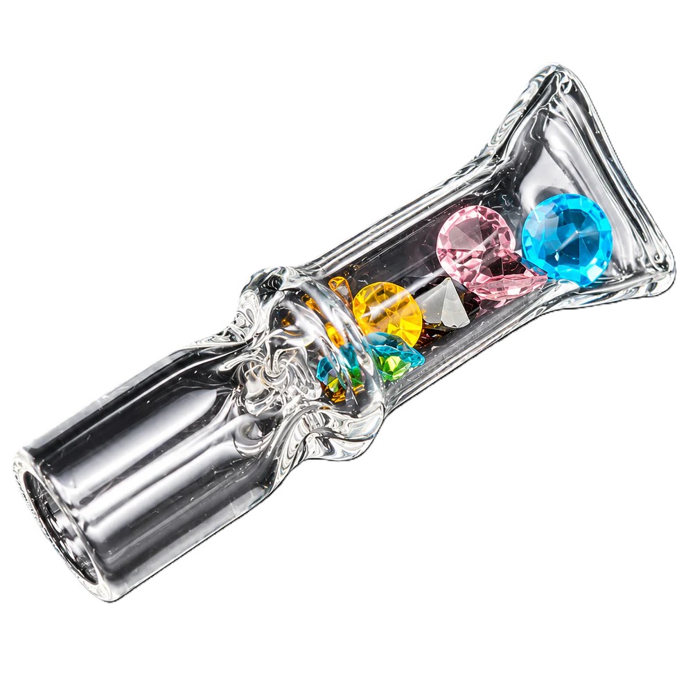 Mini Diamond Glass One Hitter Pipe – 1.8 Inch Pocket Chillum with Crystal Design