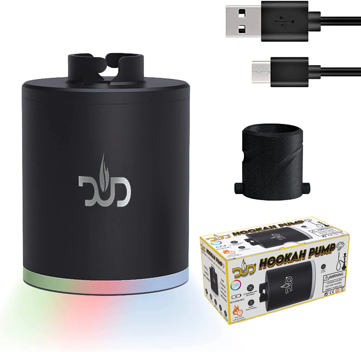 DUD Portable Electric Hookah Pump Waterpipe Starter Charcoal Burner Kit LED USB